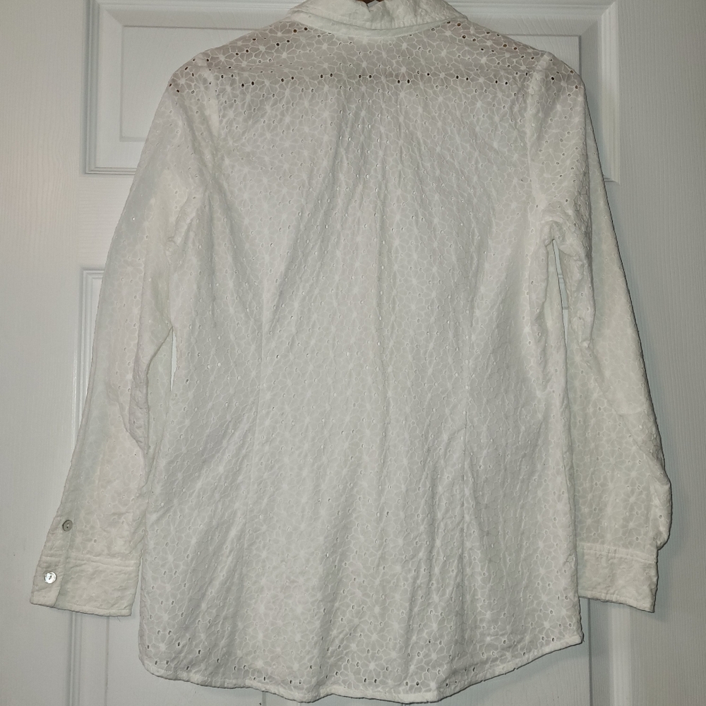 Uncommon Threads X J Jill Eyelet Shirt Women's Size Medium White - Picture 2 of 10